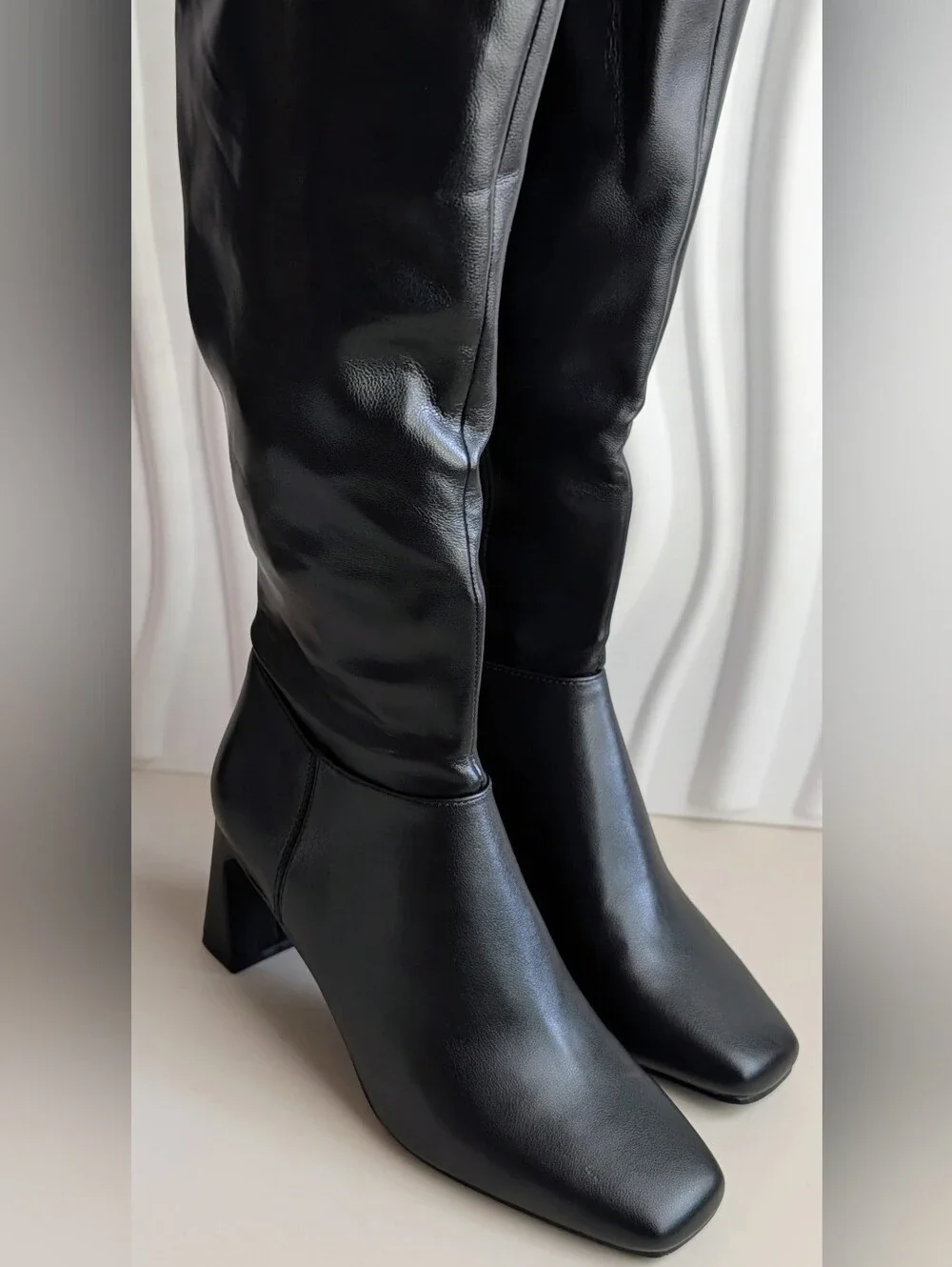 Steve Madden Hunny Black Knee High Boots Square Toe Heeled Size 8 New In Box